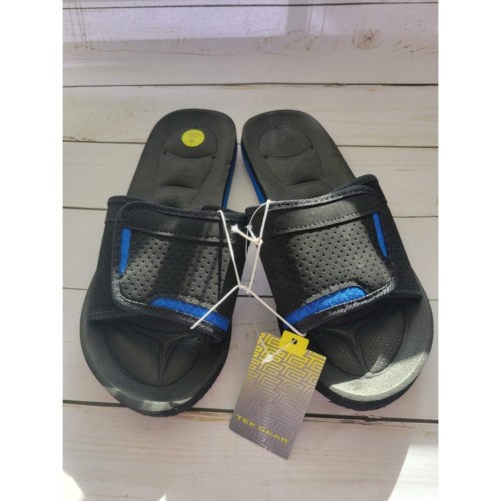 Tek Gear Boys Black Arch Support Flip Flops with Adjustable‎ Strap - Size L